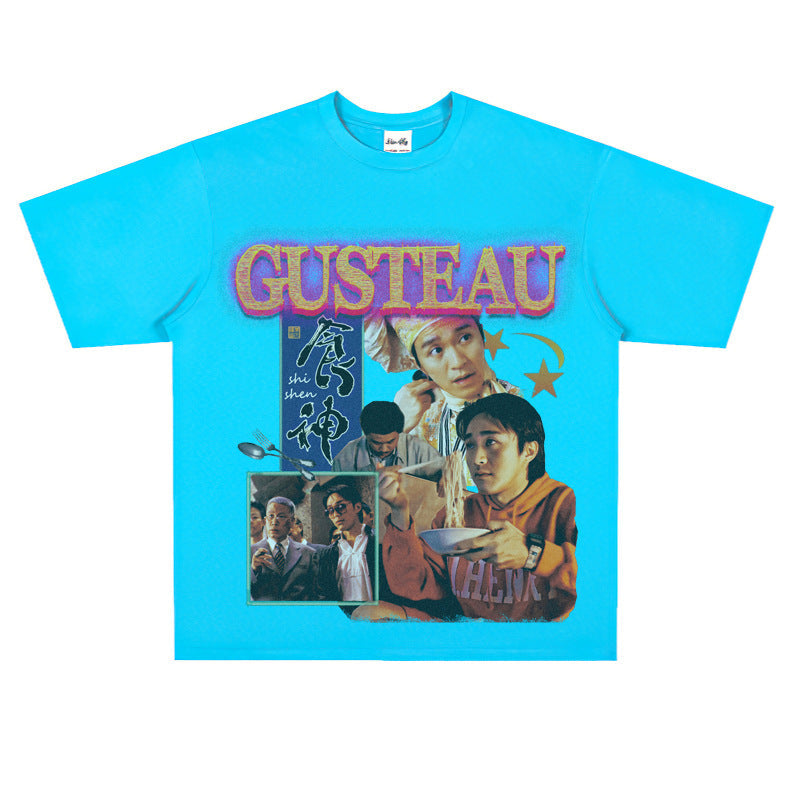 Film Star T Shirt Classic Movie Zhou Xingchi Short Sleeve American Retro T-shirt Men and Women