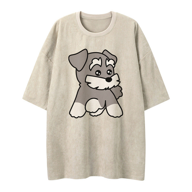 US drip outfits Summer Vintage Dog Print Casual Loose Short Sleeve T-Shirts