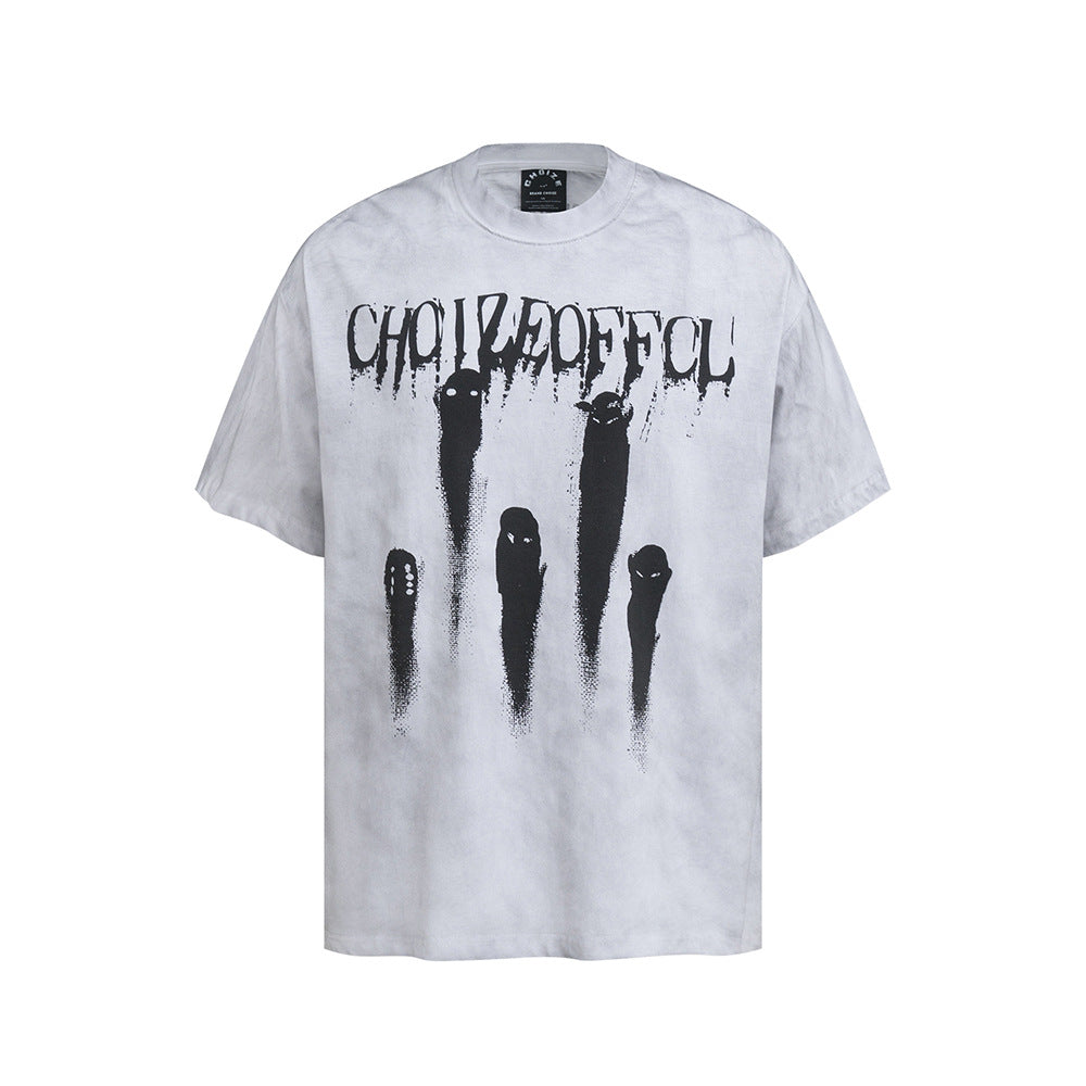Nostalgia T Shirts Short Sleeve T-Shirt Washed Old Tie-Dye T-Shirt