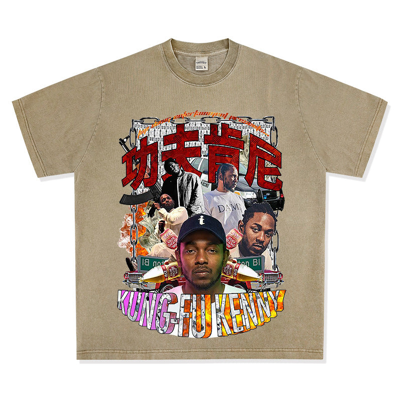 Outfit streetwear Homage Kendrick Lamar Kung Fu Kenny Hip Hop Rap Print Short Sleeve T-Shirt