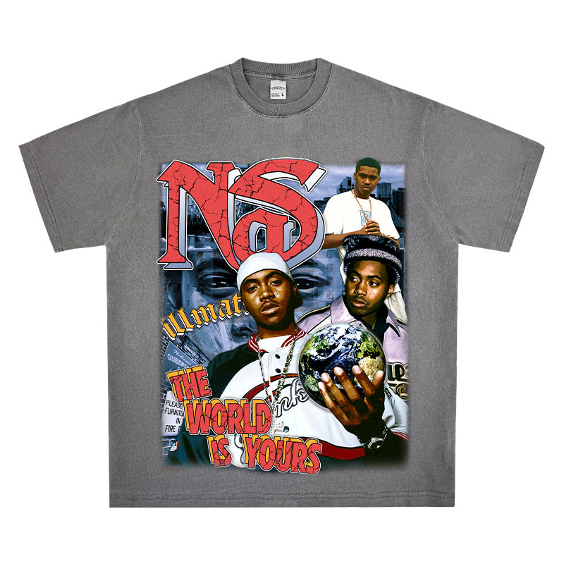 Streetwear masculino vintage hip hop nas print short sleeve t-shirt vintage