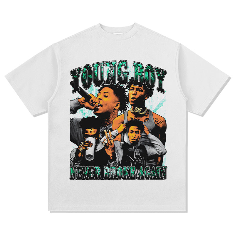 Marcas streetwear usa vintage hip hop Young Boy print short sleeve t-shirt
