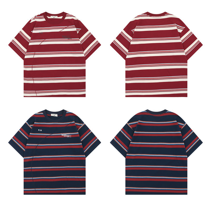 US drip outfits Summer Vintage Crew Neck Striped Casual Loose Short Sleeve T-Shirts