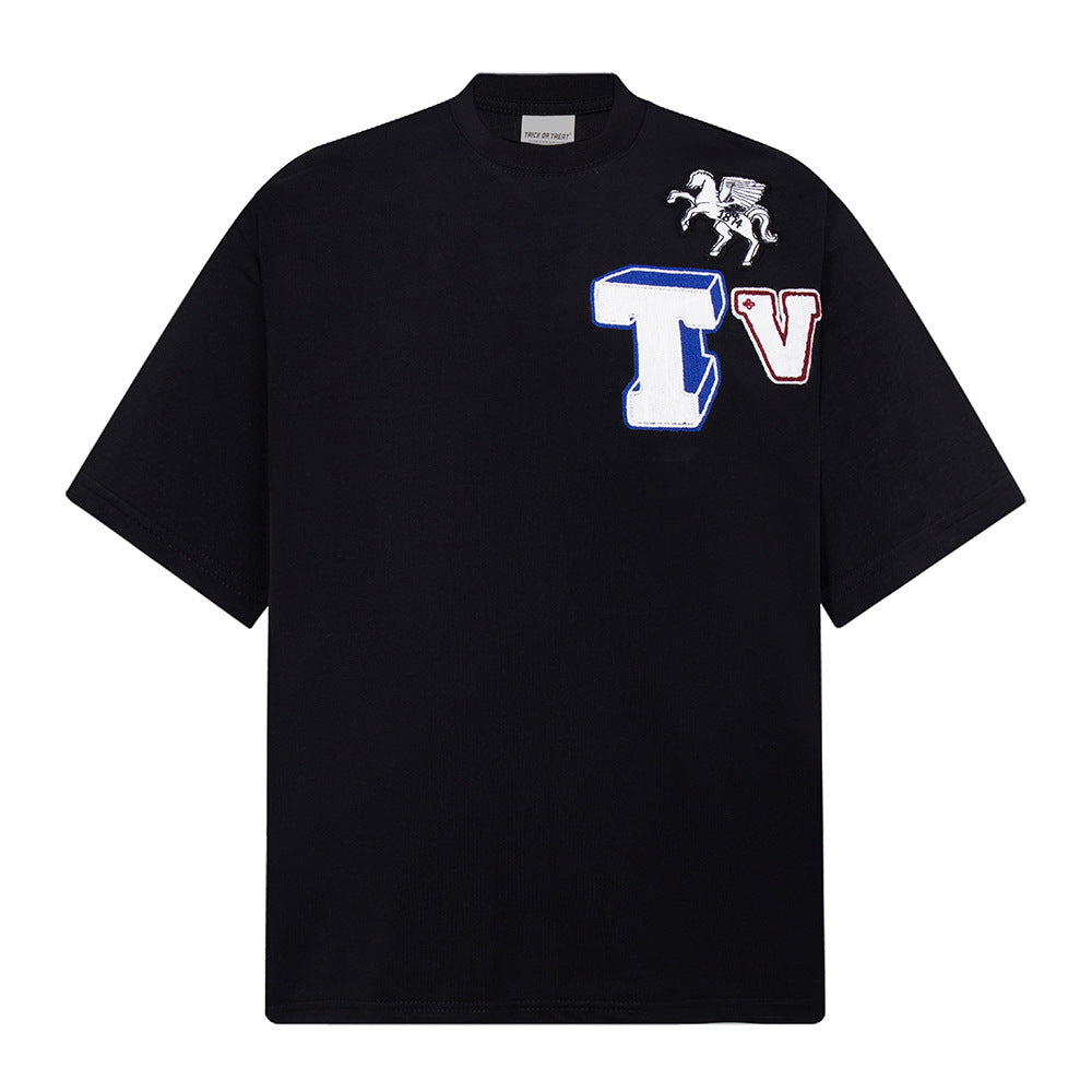 New York Hip Hop Style Embroidered Alphabet Crew Neck Top Short Sleeve T-Shirt