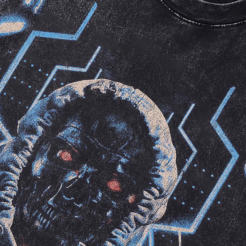 Ropa Vintage Hombre Skull Demon Print Washed Short Sleeve T-Shirt