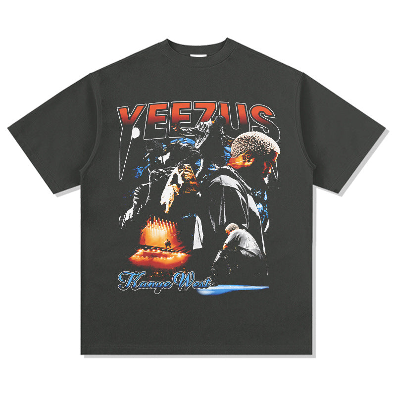 Streetwear masculino vintage hip hop kanye kanye print short sleeve t-shirt