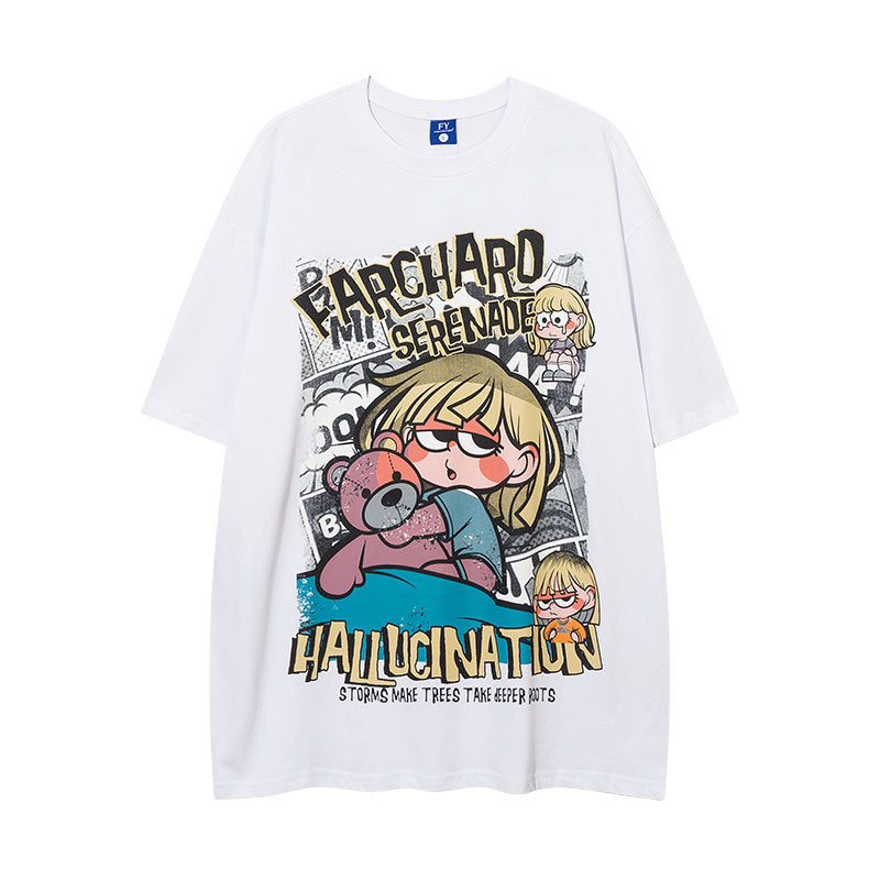 Vintage Tišö Rt Hip Hop Graffiti Cartoon Print Short Sleeve T-Shirt