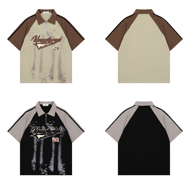 Stone Wash T shirt Retro Old Short Sleeve POLO Shirt