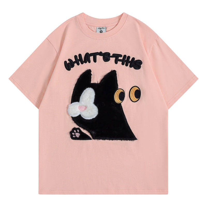 Camisetas streetwear Summer Vintage Black Cat Casual Loose Short Sleeve T-Shirt