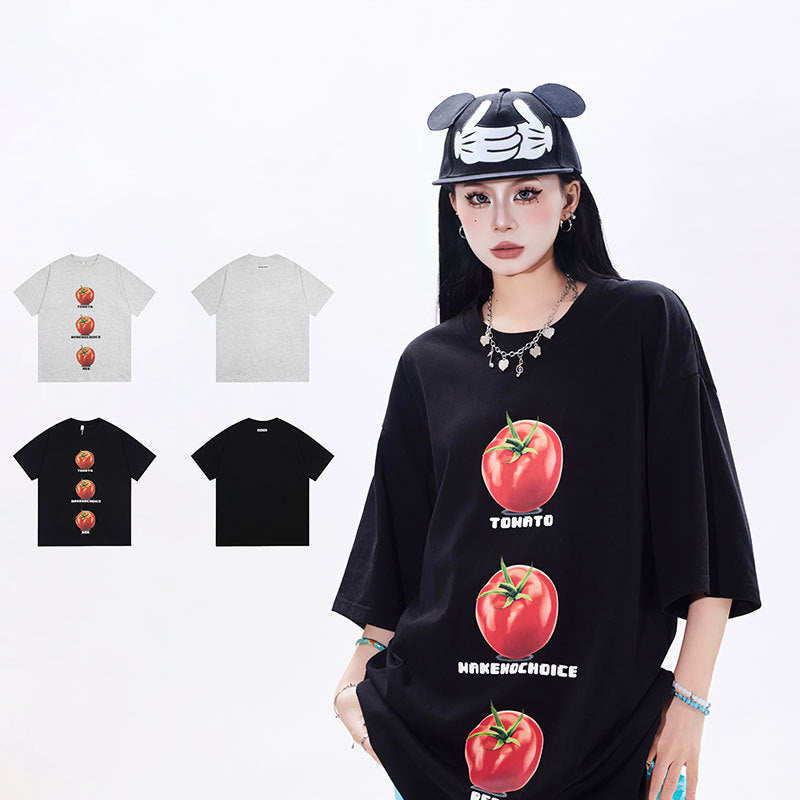Marcas De Streetwear Vintage Tomato Print Couple Short Sleeve T-Shirt