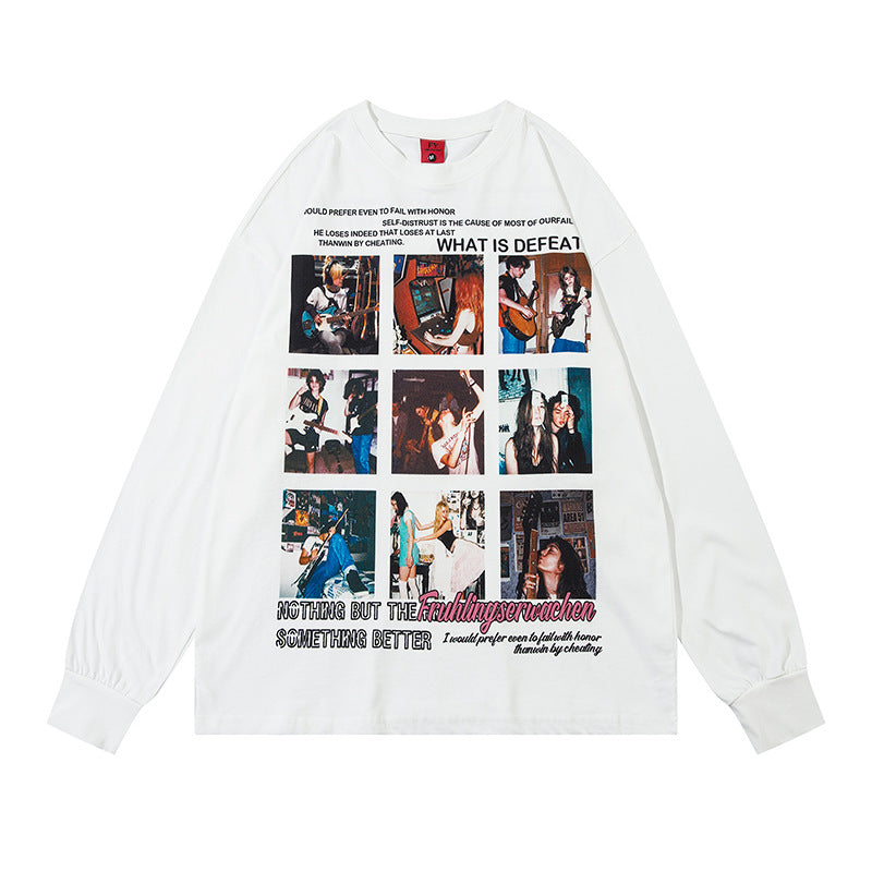 Marcas De Streetwear Loose Hip Hop Classic Rap Star Character Print Crew Neck Long Sleeve T-Shirt