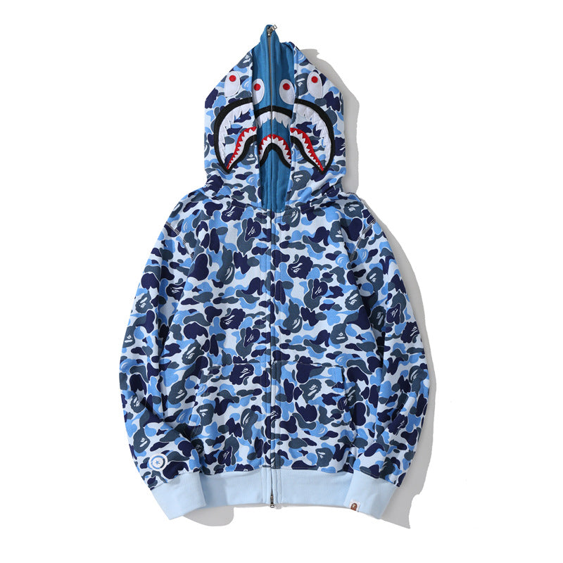 Ape Hoodie Shark Double Hood Men's and Women's Cardigan Zip Sweater