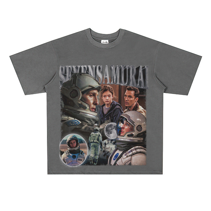 Film Star T Shirt Movie Space Interstellar Cotton Short Sleeve Loose American Retro T-shirt