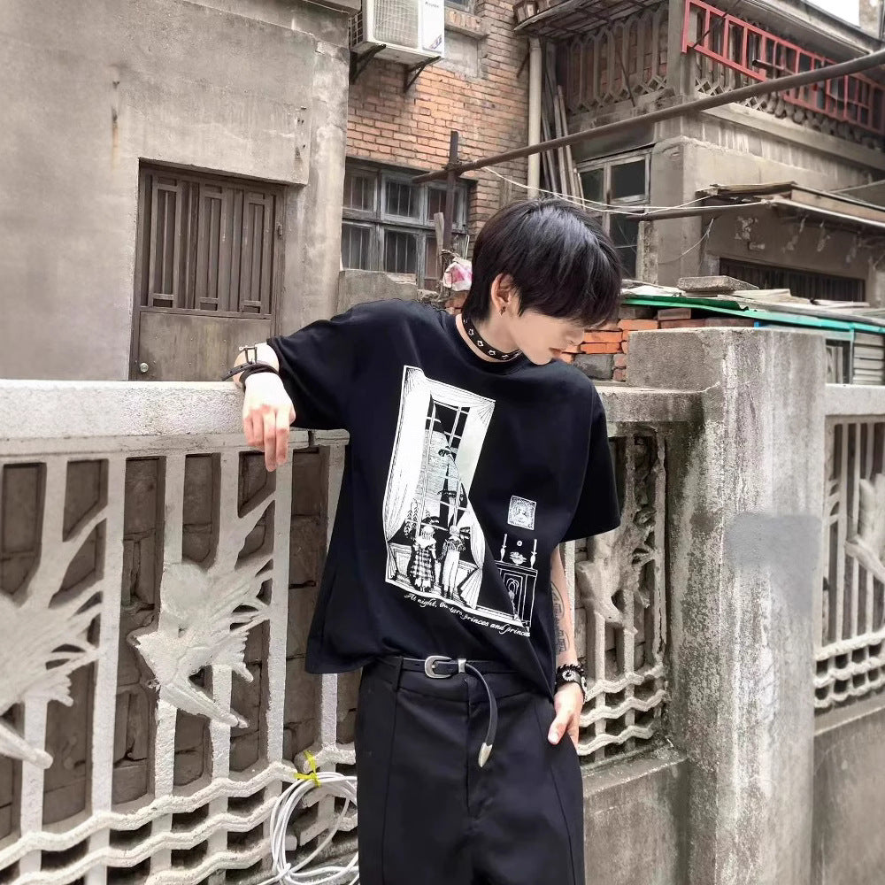 Streetwear Eua t shirt vintage cleanfit loose round neck cotton short sleeve t-shirt