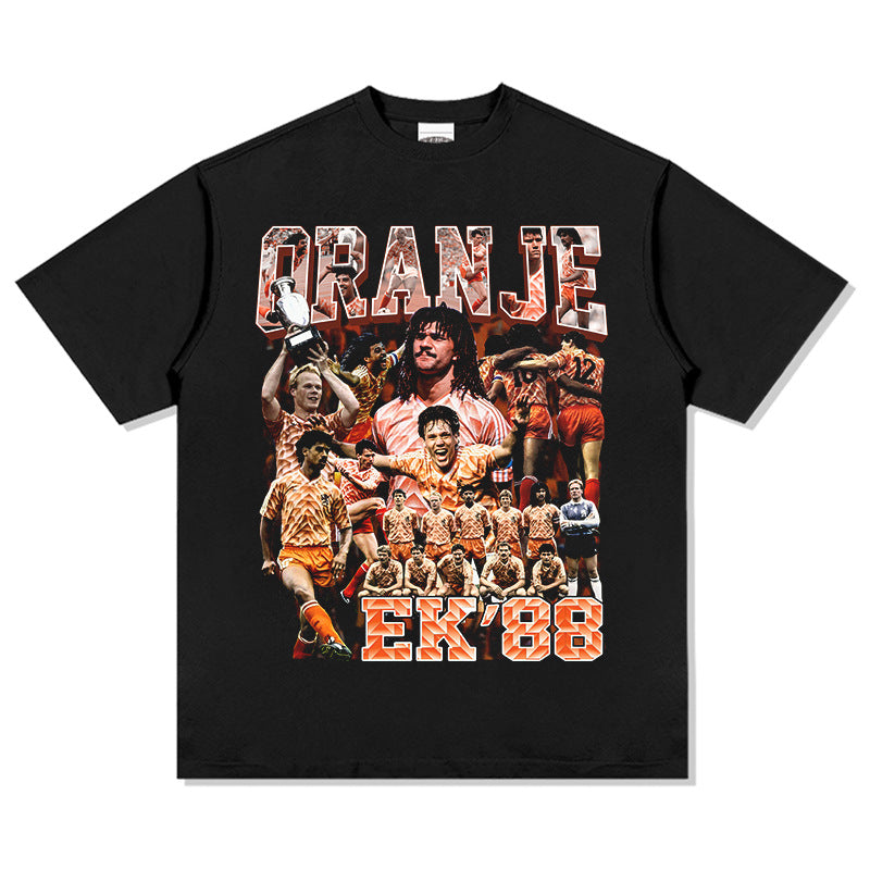 Marcas streetwear usa vintage football dutch print short sleeve t-shirt