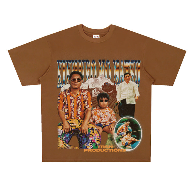 Film Star T Shirt Summer Loose Heavy round Neck Street T-shirt Men and Women