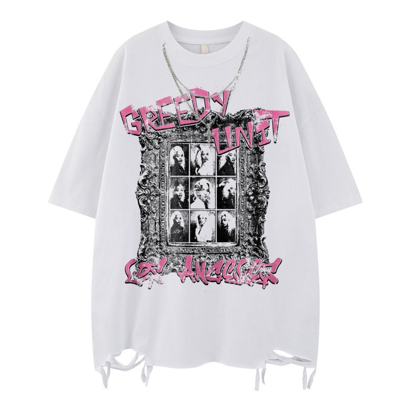 US drip outfits summer vintage avatar print casual loose short sleeve T-Shirts