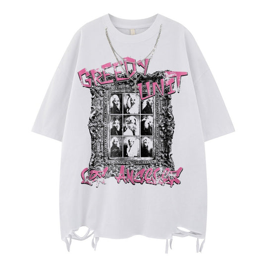 US drip outfits summer vintage avatar print casual loose short sleeve T-Shirts