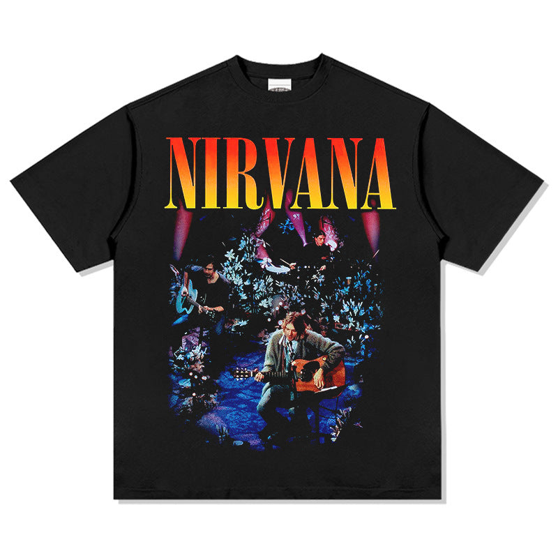 Cool t rapper Nirvana Band American T-Shirt Hip Hop Vintage Print Make Old Short Sleeve T-Shirt
