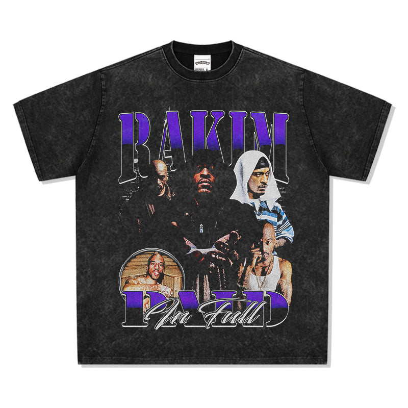 Outfit streetwear Vintage Hip Hop Rakim Rakim Print Short Sleeve T-Shirt