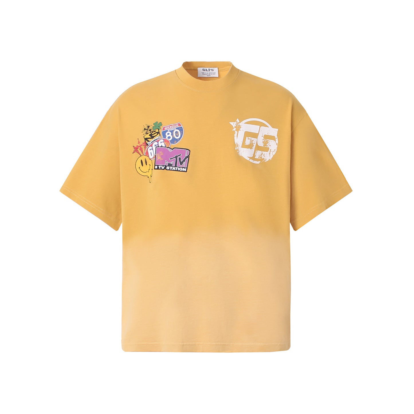 Vintage tarz t shirt gradual change letter print short sleeve t-shirt