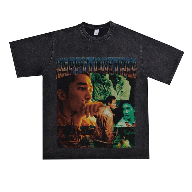 Film Star T Shirt Trendy Cotton Short Sleeve Loose round Neck Retro T-shirt