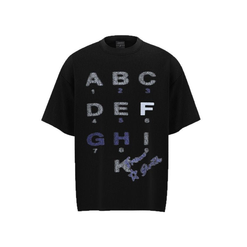 Camisas Retros Washed Old Letter Print Short Sleeve T-Shirt