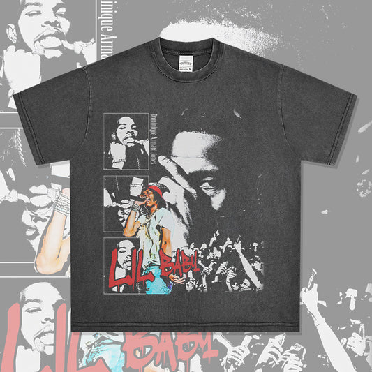 Outfit streetwear vintage hip hop Lil Baby print short sleeve t-shirt