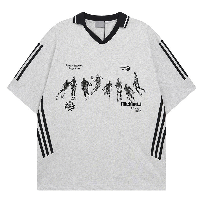 Racing oversized t shirt v-neck short-sleeved men's t-shirt summer