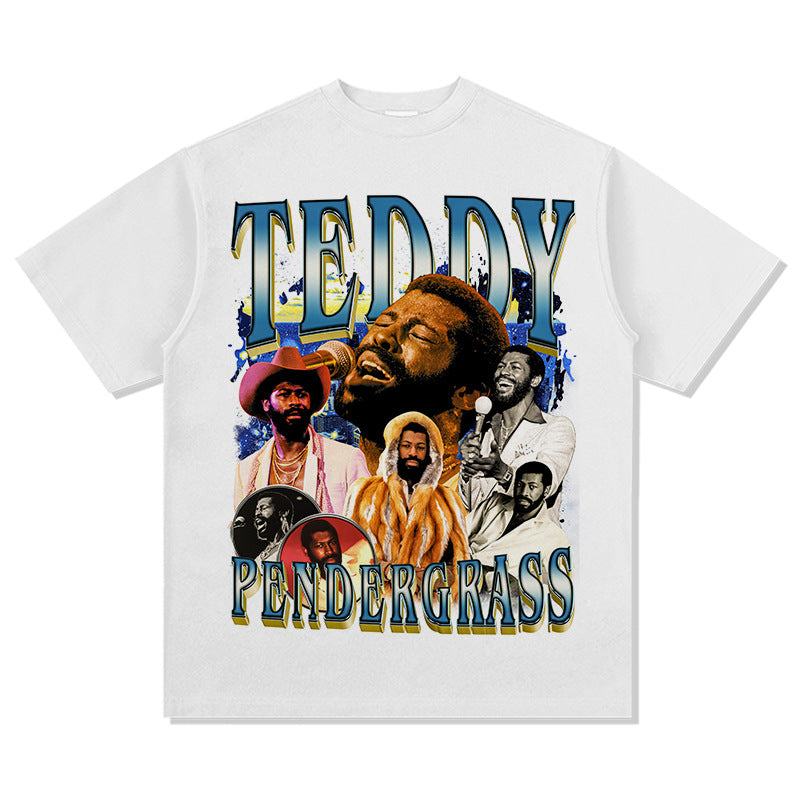 Outfit streetwear Vintage Hip Hop Pendergrass Print Short Sleeve T-Shirt