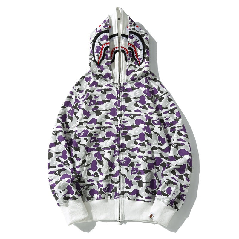 Ape Hoodie Shark with Camo Hooded Cardigan Zip Sweater Double Hat Jacket