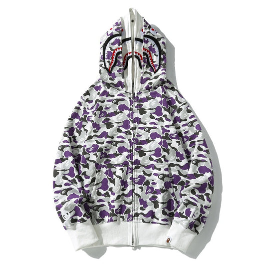 Ape Hoodie Shark with Camo Hooded Cardigan Zip Sweater Double Hat Jacket