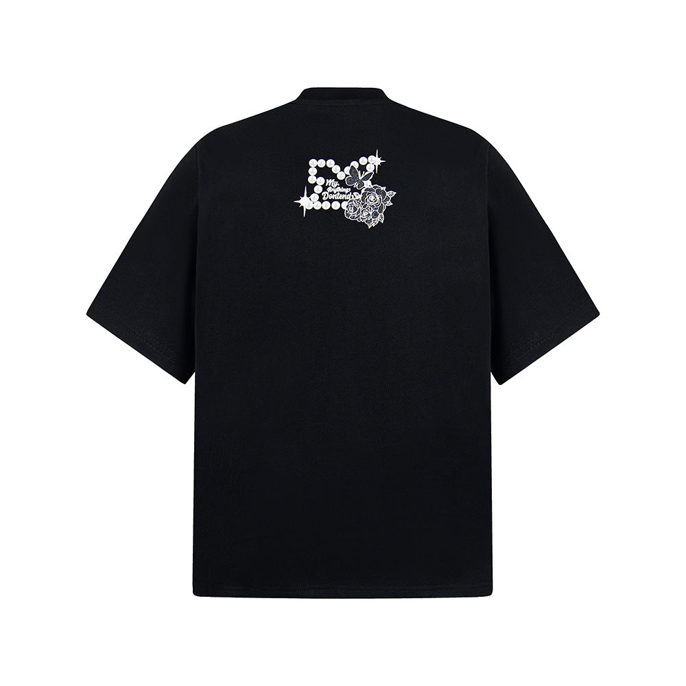 Nostalgia T Shirts Alphabet Butterfly Print Short Sleeve T-Shirt