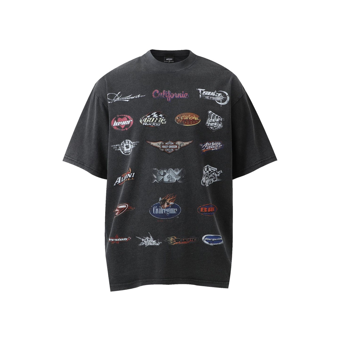 Hip hop shirt retro t-shirt short sleeve loose old print