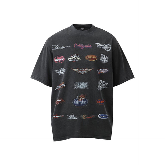Hip hop shirt retro t-shirt short sleeve loose old print
