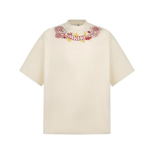Nostalgia T Shirts Vintage Embroidered Floral Short Sleeve T-Shirt Loose Casual Top