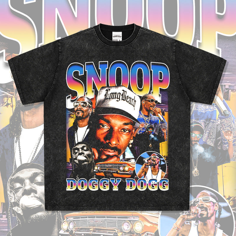 Outfit streetwear vintage hip hop snoop doggie print short sleeve t-shirt