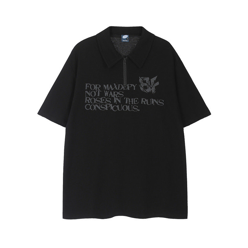 US drip outfits Summer Vintage Lapel English Alphabet Casual Wide Short Sleeve T-Shirts