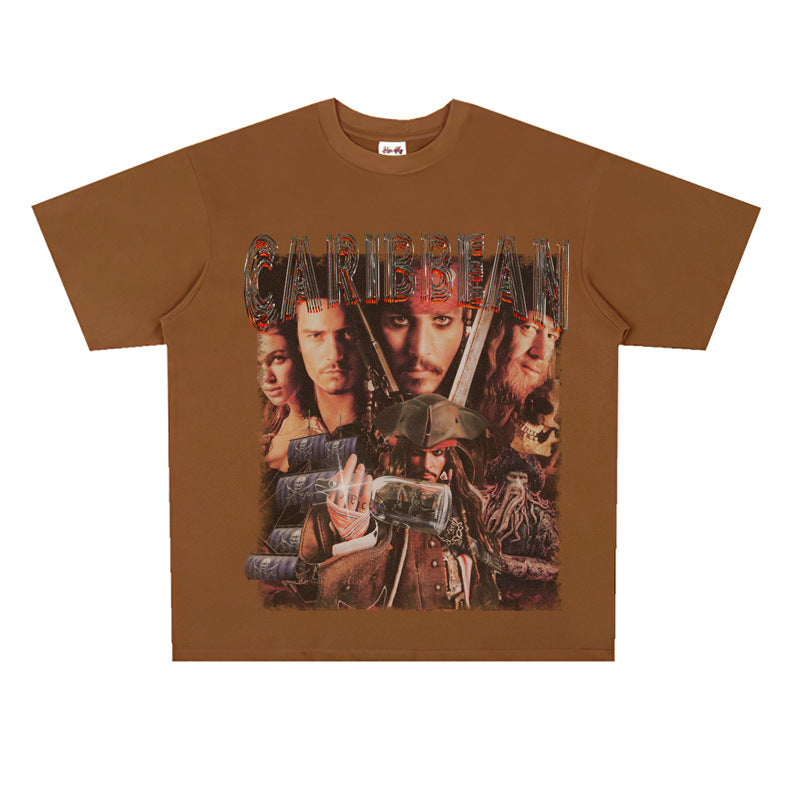 Film Star T Shirt Trendy Cotton Short Sleeve Loose round Neck Retro Design T-shirt for Men and Women