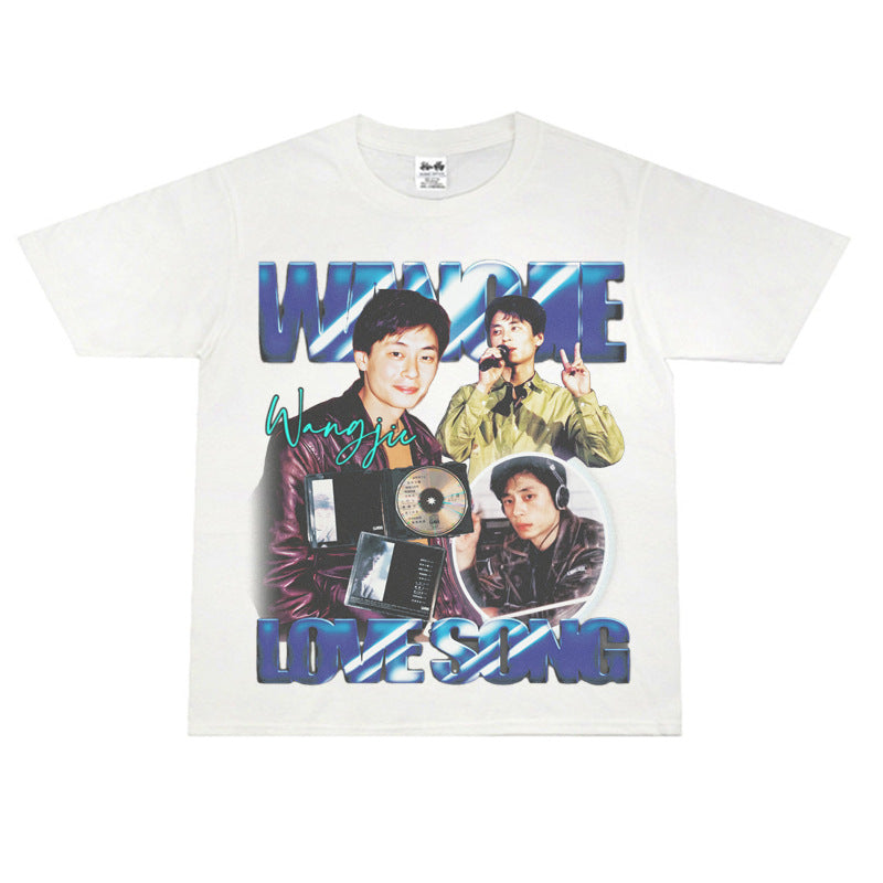 Film Star T Shirt Print Loose Heavy Weight Retro Street Cotton T-shirt