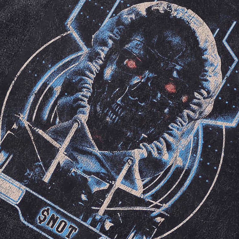Ropa Vintage Hombre Skull Demon Print Washed Short Sleeve T-Shirt