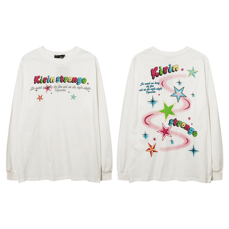 Vintage T Shirts Hip Hop Star Color Print Long Sleeve T-Shirt