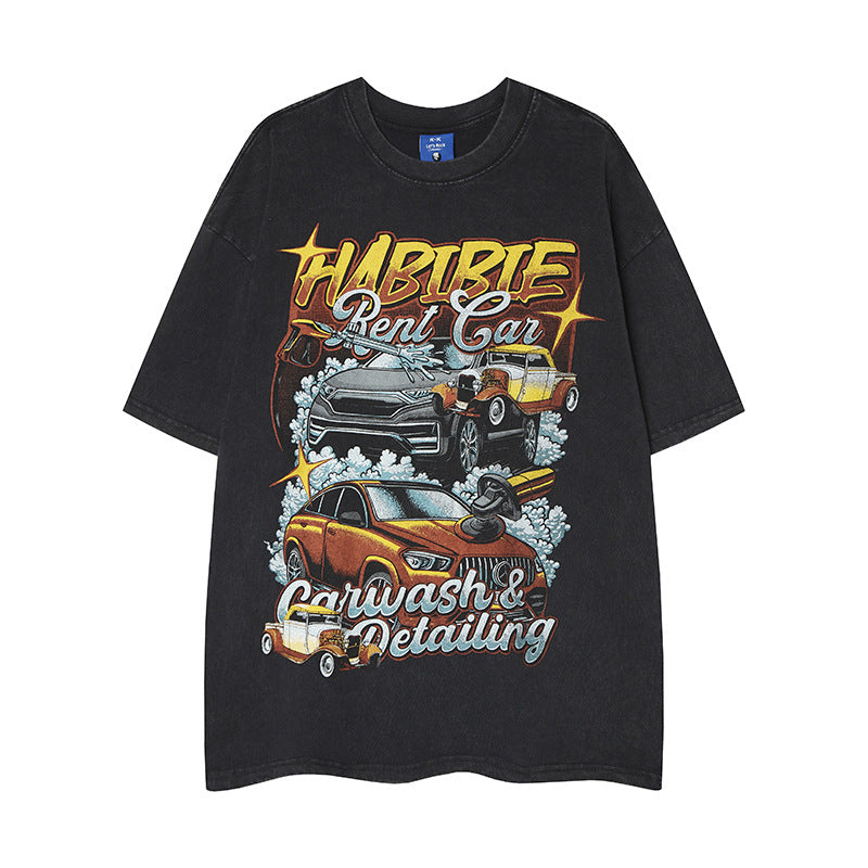 Nyc T Shirt Vintage Car Print Short Sleeve T-Shirt Summer Loose Casual Top
