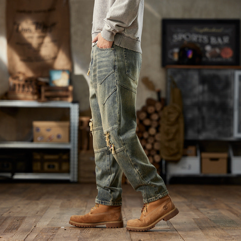 1990 Fashion Jeans Retro Ripped Old Jeans Casual Loose Pants