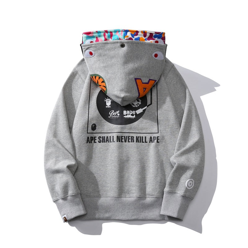 Ape Hoodie Shark Hooded USA Embroidered Printed Double Hat Zip Cardigan Sweater Jacket