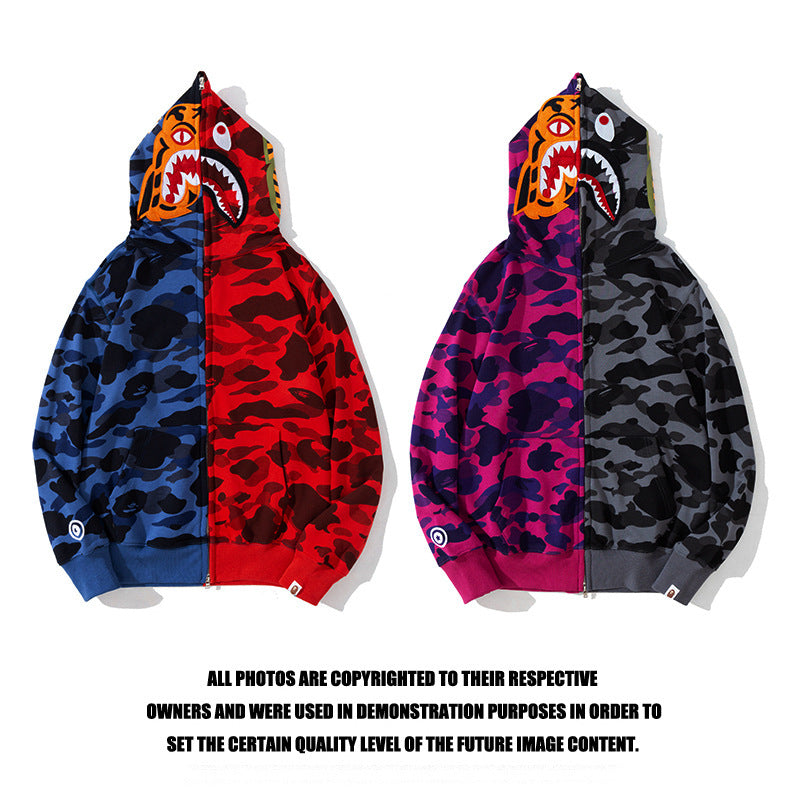 Ape Hoodie Tiger Sewing Color Matching Hooded Embroidered Cardigan Shark Sweater Jacket