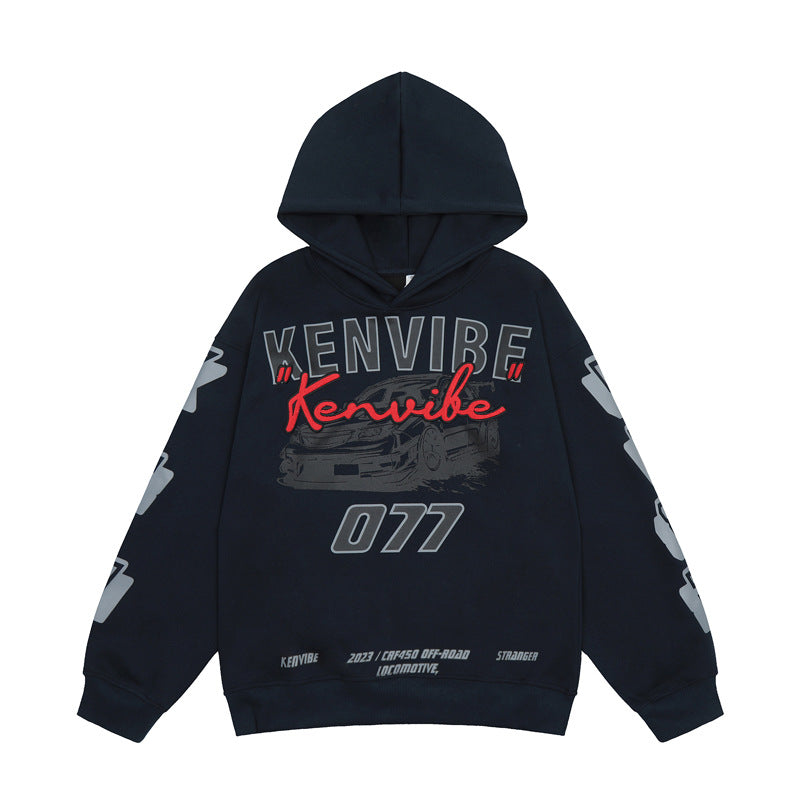 Streetwear Hoodie Racing Print Hooded Sweater Loose Hoodie Jacket