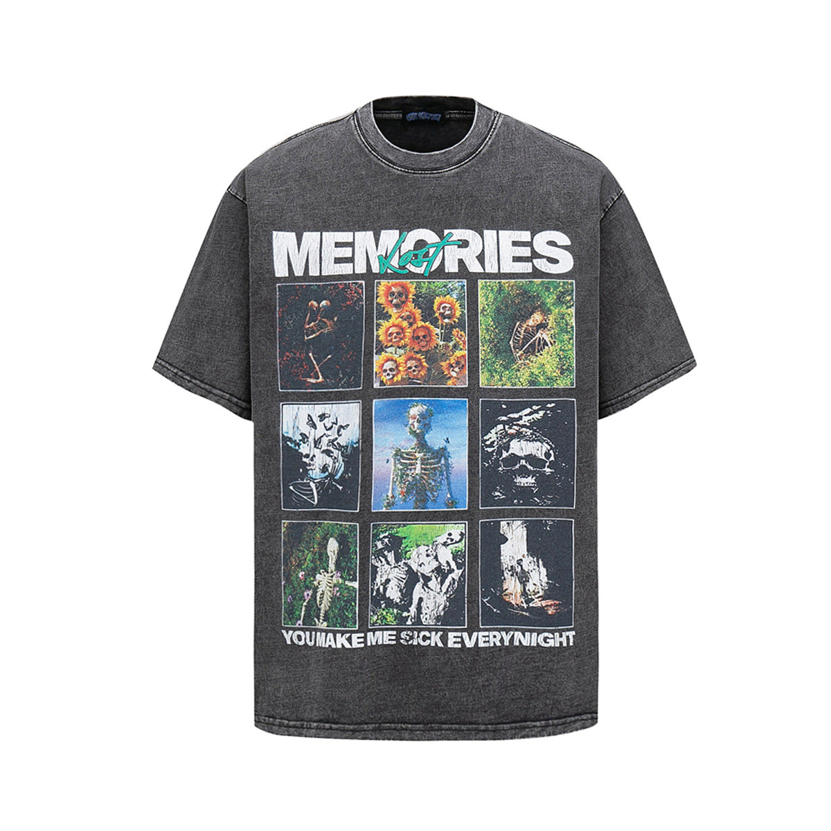 Retro Style Shirt For Men Summer Vintage Skull Print Washed Short Sleeve T-Shirt