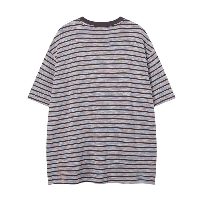 Casual Street Wear Black and White Striped Short Sleeve T-Shirt Cleanfit