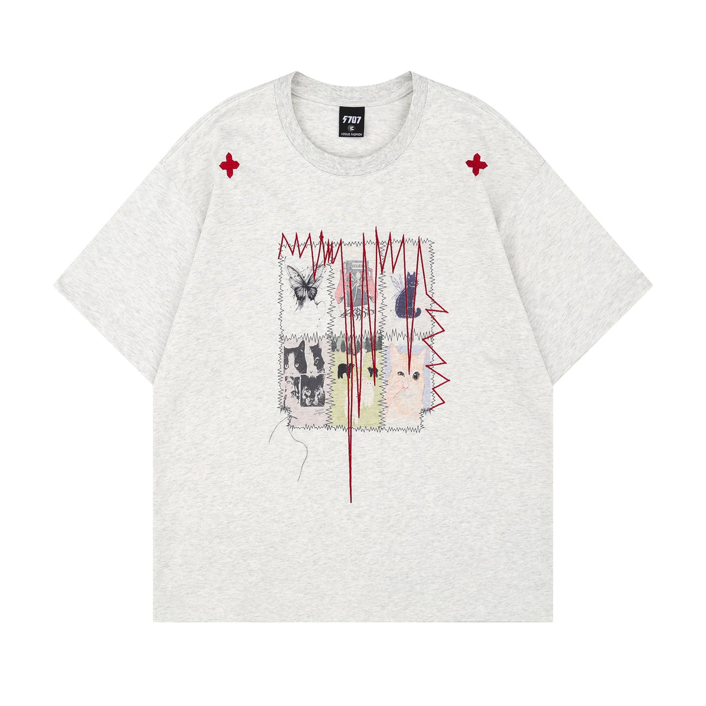 Distorted vintage hip hop loose crew neck t-shirt vintage loose short sleeves